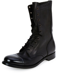 Alexander McQueen Cap Toe Leather Combat Boot Black