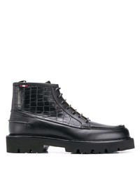 Bally Crocodile Effect Lace Up Boots