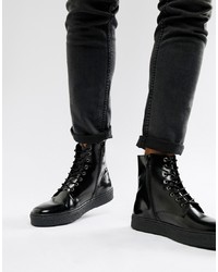 Zign Cupsole Lace Up Boots In Black High Shine