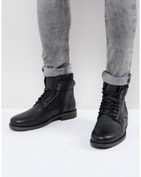 Levi's Emmerson Leather Boots With Denim Detail In Black