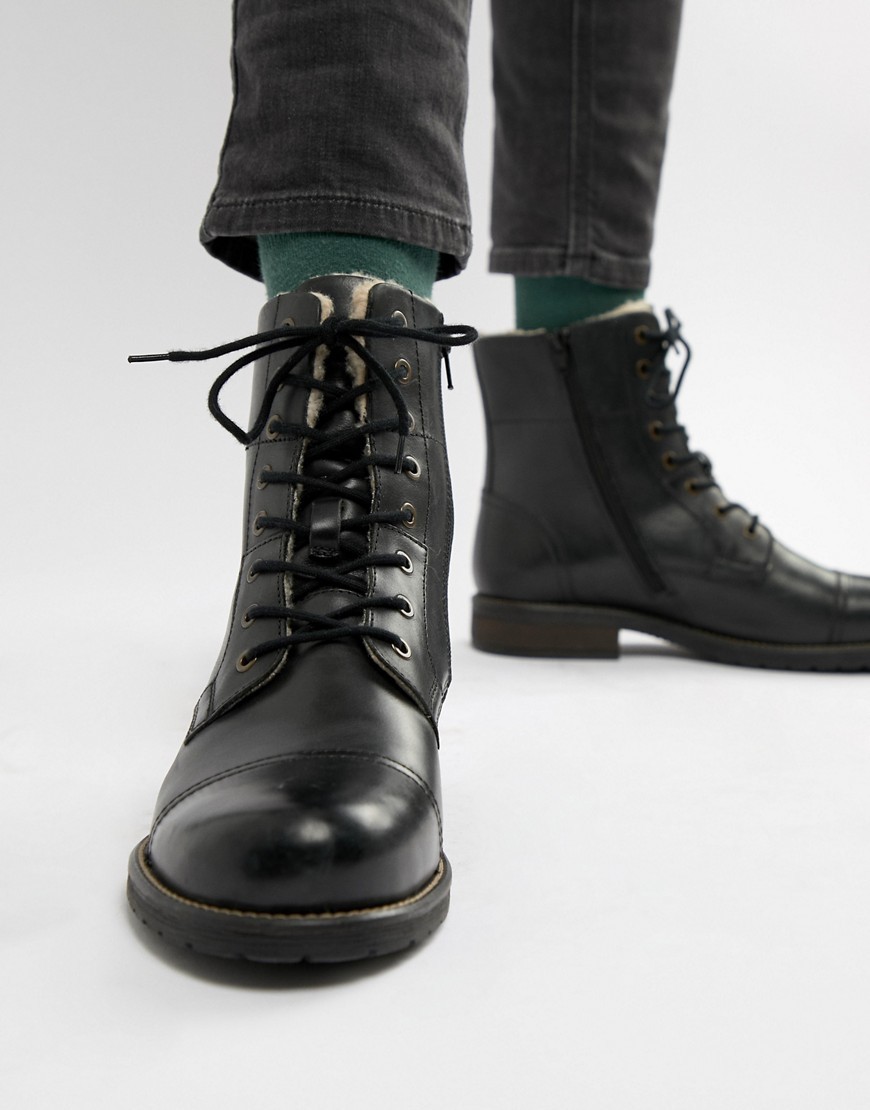 Pier One Fleece Lined Toe Cap Lace Up Boots In Black, | Asos Lookastic