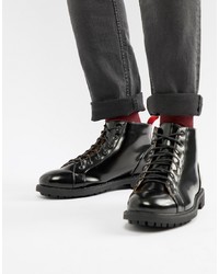 Truffle Collection High Shine Boots With Red Taping In Black