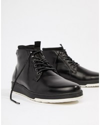 ASOS DESIGN Lace Up Boots In Black Leather