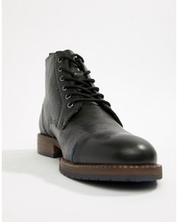 Dune Lace Up Boots In Black Leather