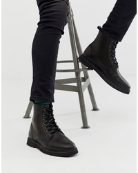ASOS DESIGN Lace Up Boots In Black Leather With Chunky Sole