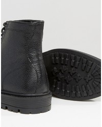 Asos Lace Up Boots In Black Scotchgrain Leather With Toe Cap