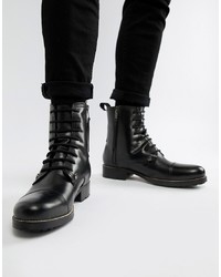 Religion Leather Lace Up Boot With Borg Lining