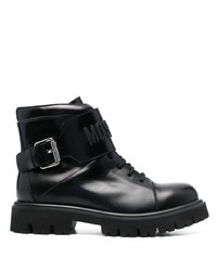 Moschino Logo Embossed Lace Up Leather Boots