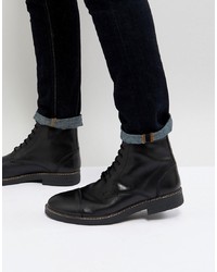 Frank Wright Military Lace Up Boots In Hi Shine Black