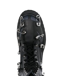 Moschino Safety Pin Leather Lace Up Boots