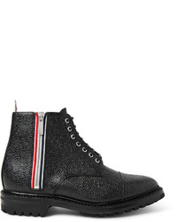 Thom Browne Stripe Trimmed Pebble Grain Leather Boots