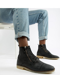 ASOS DESIGN Wide Fit Lace Up Boots In Black Suede With Zip Detail And Sole