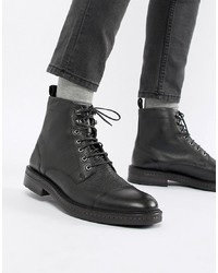 WALK LONDON Wolf Toe Cap Lace Up Boots In Black