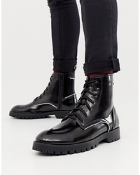 Truffle Collection Zip Detail Lace Up Boot In Black