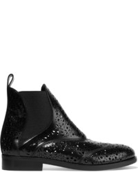 Alaia Alaa Laser Cut Glossed Leather Chelsea Boots Black