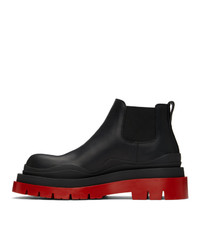 Bottega Veneta Black And Red Low Bv Tire Chelsea Boots