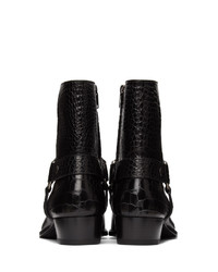 Saint Laurent Black Croc Wyatt Harness Boots