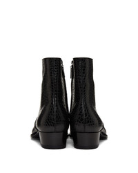 Saint Laurent Black Croc Wyatt Zip Boots