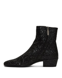 Saint Laurent Black Glitter Caleb Zippered Boots