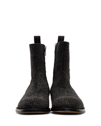 Alexander McQueen Black Glitter Zip Up Boots