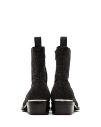 Alexander McQueen Black Glitter Zip Up Boots
