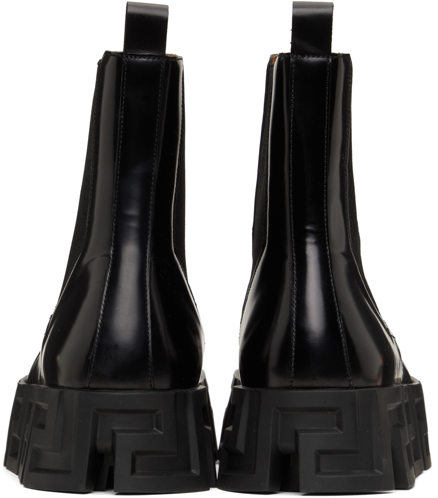 Versace Black Greca Labyrinth Chelsea Boots, $1,075 | SSENSE | Lookastic