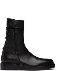 Ann Demeulemeester Black Leather Back Lace Up Boots