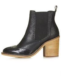 Topshop Black Leather Chelsea Boots With Brogue Detailing 100% Leather Specialist Clean Only