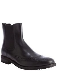 Tod's Black Leather Chelsea Brogue Boots