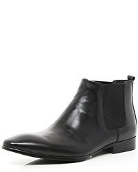 River Island Black Leather Pointed Chelsea Boots