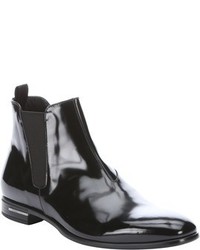 Prada Black Leather Pull On Chelsea Boots