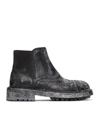 Dolce and Gabbana Black Leather Vintage Look Chelsea Boots