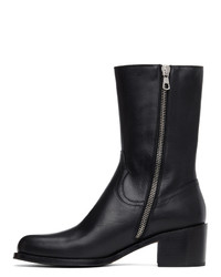 Dries Van Noten Black Leather Zip Up Boots