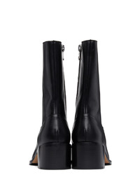 Dries Van Noten Black Leather Zip Up Boots