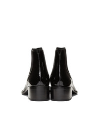 Fendi Black Patent Karligraphy Chelsea Boots