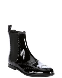 Bottega Veneta Black Patent Leather Wingtip Chelsea Boots