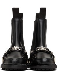 Toga Virilis Black Polished Leather Moc Chelsea Boots