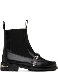 Toga Virilis Black Polished Leather Moc Chelsea Boots