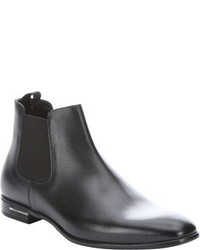 Prada Black Saffiano Leather Chelsea Boots