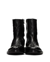 Officine Generale Black Washed Leather Zip Up Boots