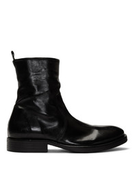 Officine Generale Black Washed Leather Zip Up Boots