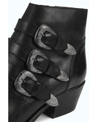 Boohoo Boutique Ella Western Buckle Leather Boot