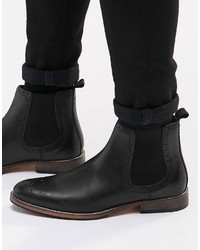 Asos Brand Brogue Chelsea Boots In Black Leather