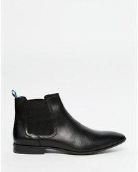Asos Brand Chelsea Boots In Black Leather With Blue Back Pull