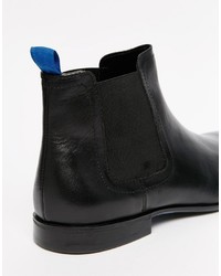 Asos Brand Chelsea Boots In Black Leather With Blue Back Pull