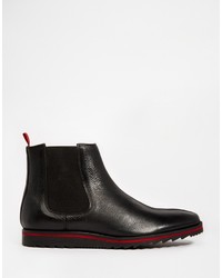 Asos Brand Chelsea Boots In Black Leather With Cleated Sole