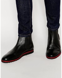 Asos Brand Chelsea Boots In Black Leather With Cleated Sole