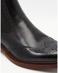 Asos Brogue Chelsea Boots In Black Leather With Chunky Sole