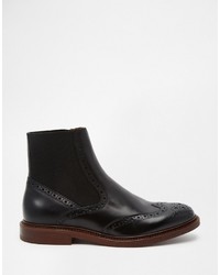 Asos Brogue Chelsea Boots In Black Leather With Chunky Sole