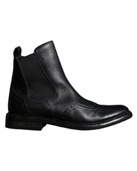 Burberry Brogue Detail Polished Leather Chelsea Boots